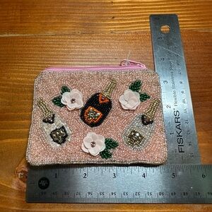 Beaded Pink Floral & Bottle Zip Coin Purse